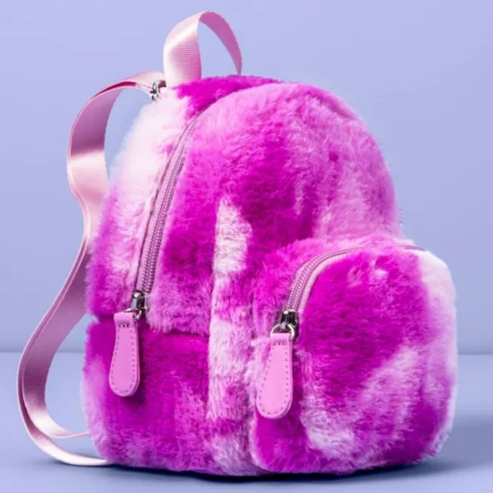 New Girls' Purple Faux Fur Mini Backpack - Picture 1 of 4